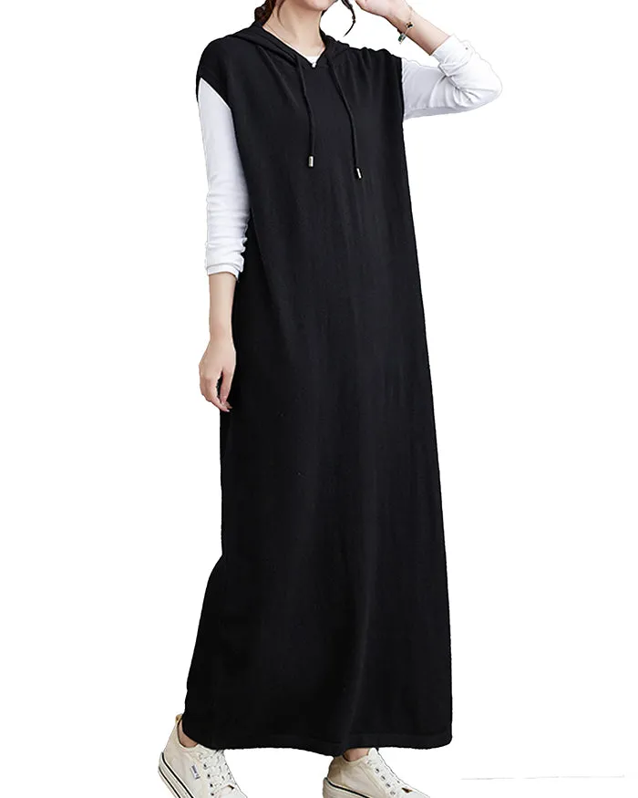 ellazhu Women's Baggy Sleeveless Pullover Solid Color Maxi Dress GZ124 Black