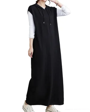 ellazhu Women's Baggy Sleeveless Pullover Solid Color Maxi Dress GZ124 Black