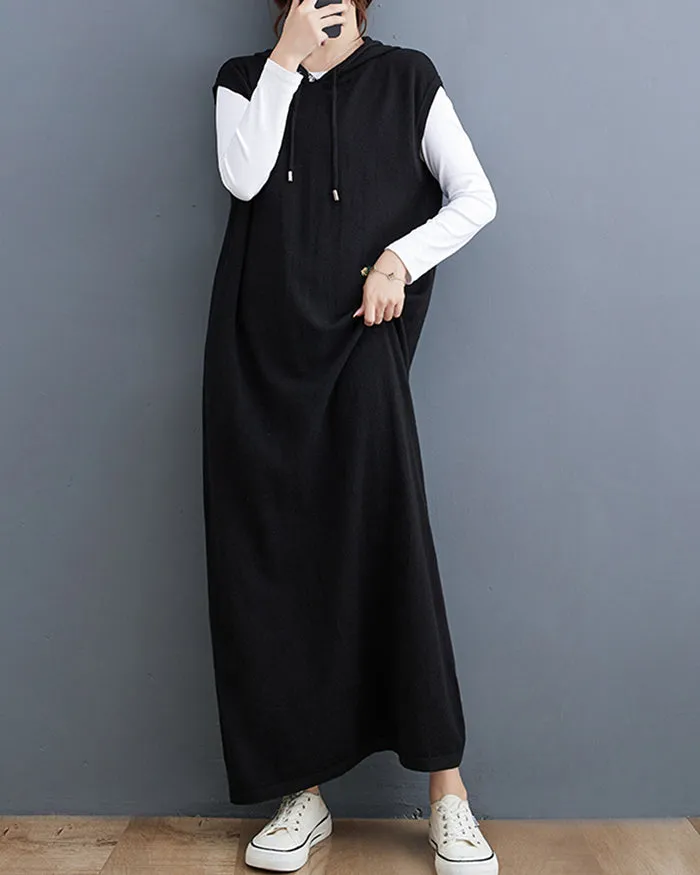 ellazhu Women's Baggy Sleeveless Pullover Solid Color Maxi Dress GZ124 Black