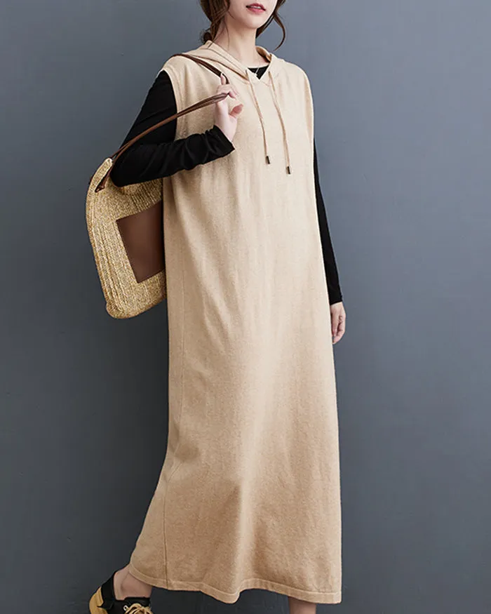 ellazhu Women's Baggy Sleeveless Pullover Solid Color Maxi Dress GZ124 Black