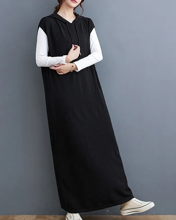 ellazhu Women's Baggy Sleeveless Pullover Solid Color Maxi Dress GZ124 Black