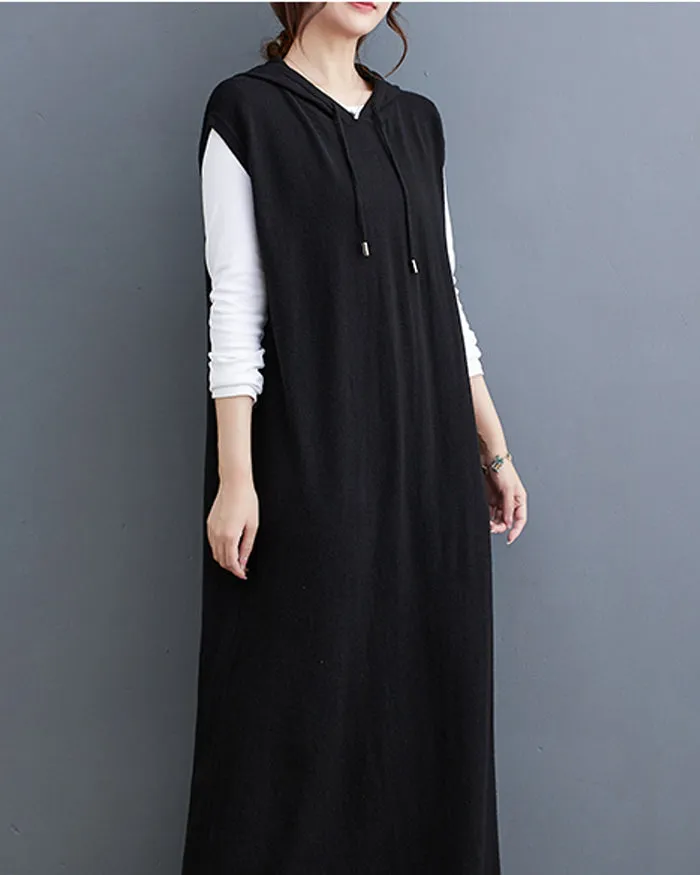 ellazhu Women's Baggy Sleeveless Pullover Solid Color Maxi Dress GZ124 Black