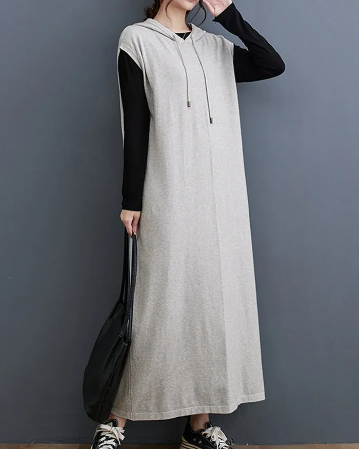 ellazhu Women's Baggy Sleeveless Pullover Solid Color Maxi Dress GZ124 Black