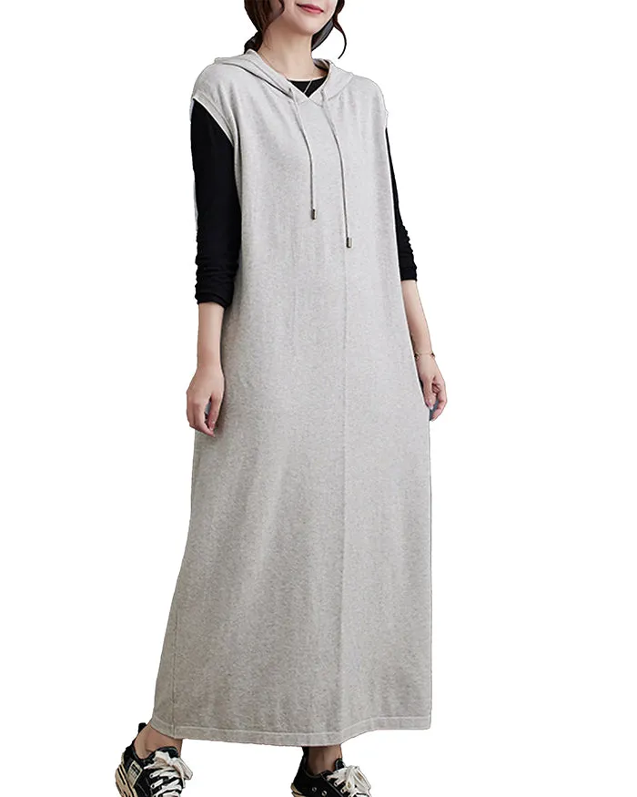 ellazhu Women's Baggy Sleeveless Pullover Solid Color Maxi Dress GZ124 Black