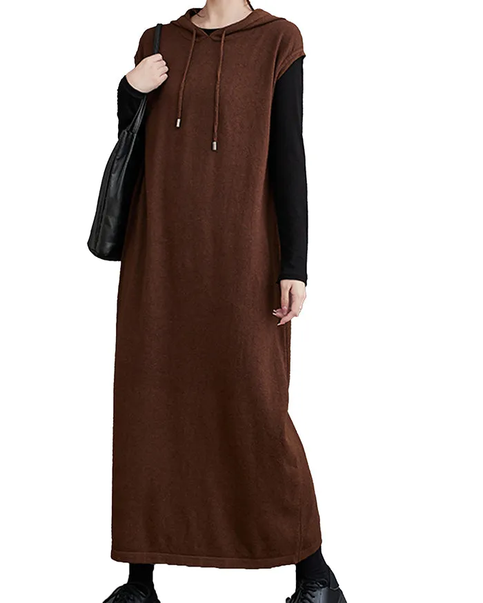 ellazhu Women's Baggy Sleeveless Pullover Solid Color Maxi Dress GZ124 Black