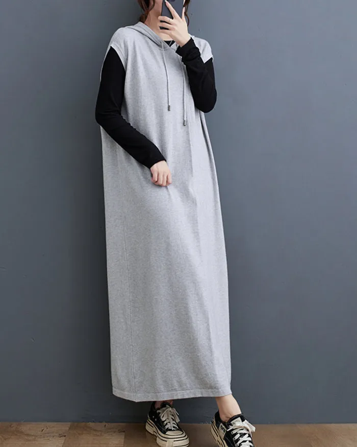 ellazhu Women's Baggy Sleeveless Pullover Solid Color Maxi Dress GZ124 Black