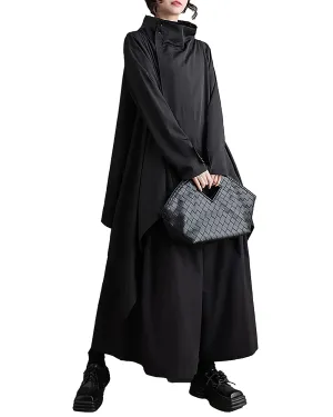 ellazhu Women's Coat Button Long Sleeve Flowy Hem Zipper Solid Black Oversize Loose Fall GZ255