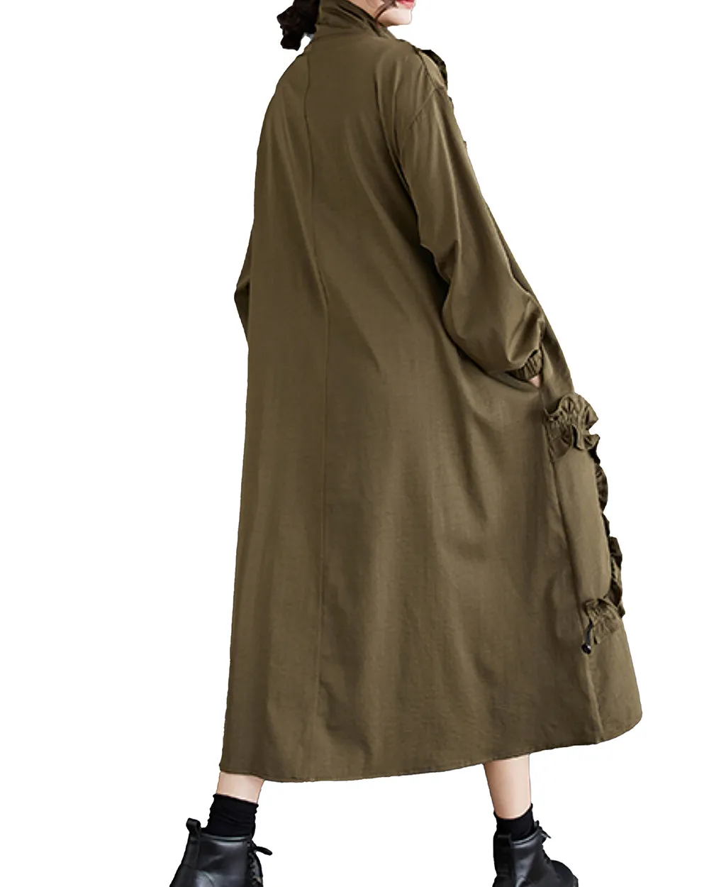 ellazhu Women's Coat High Neck Long Sleeve Zipper Solid Color Pocket Loose Casual Jacket GZ320