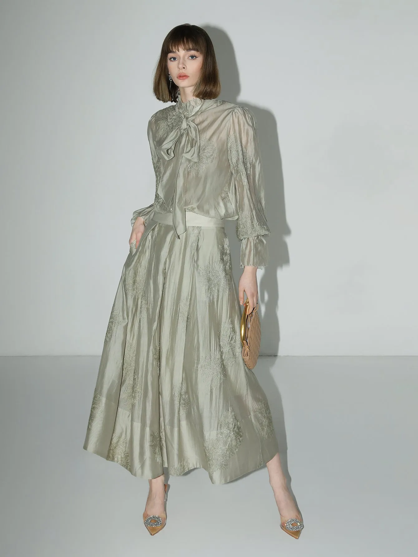 Embroidered Mint Mambo Pleated Skirt