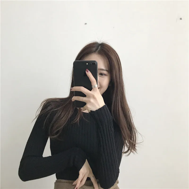 Fitted Sweater Women Western Korean Round-Neck Slimming Long Sleeved Pullover
