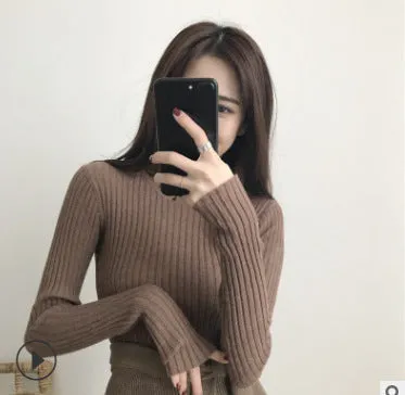 Fitted Sweater Women Western Korean Round-Neck Slimming Long Sleeved Pullover
