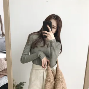 Fitted Sweater Women Western Korean Round-Neck Slimming Long Sleeved Pullover