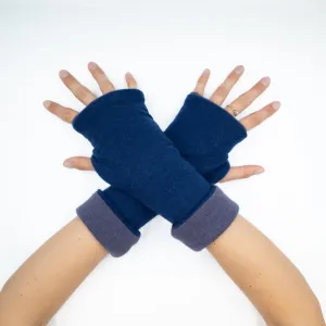 French Navy and Stone Purple Reversible Fingerless Gloves