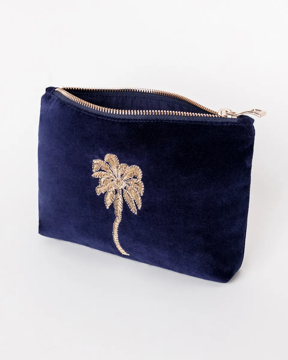 Gold Palm Mini Pouch in Navy