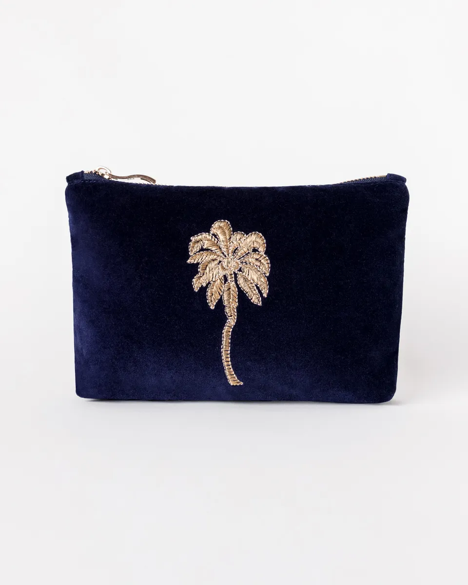 Gold Palm Mini Pouch in Navy