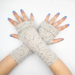 Grey Flecked Waffle Knit Fingerless Gloves