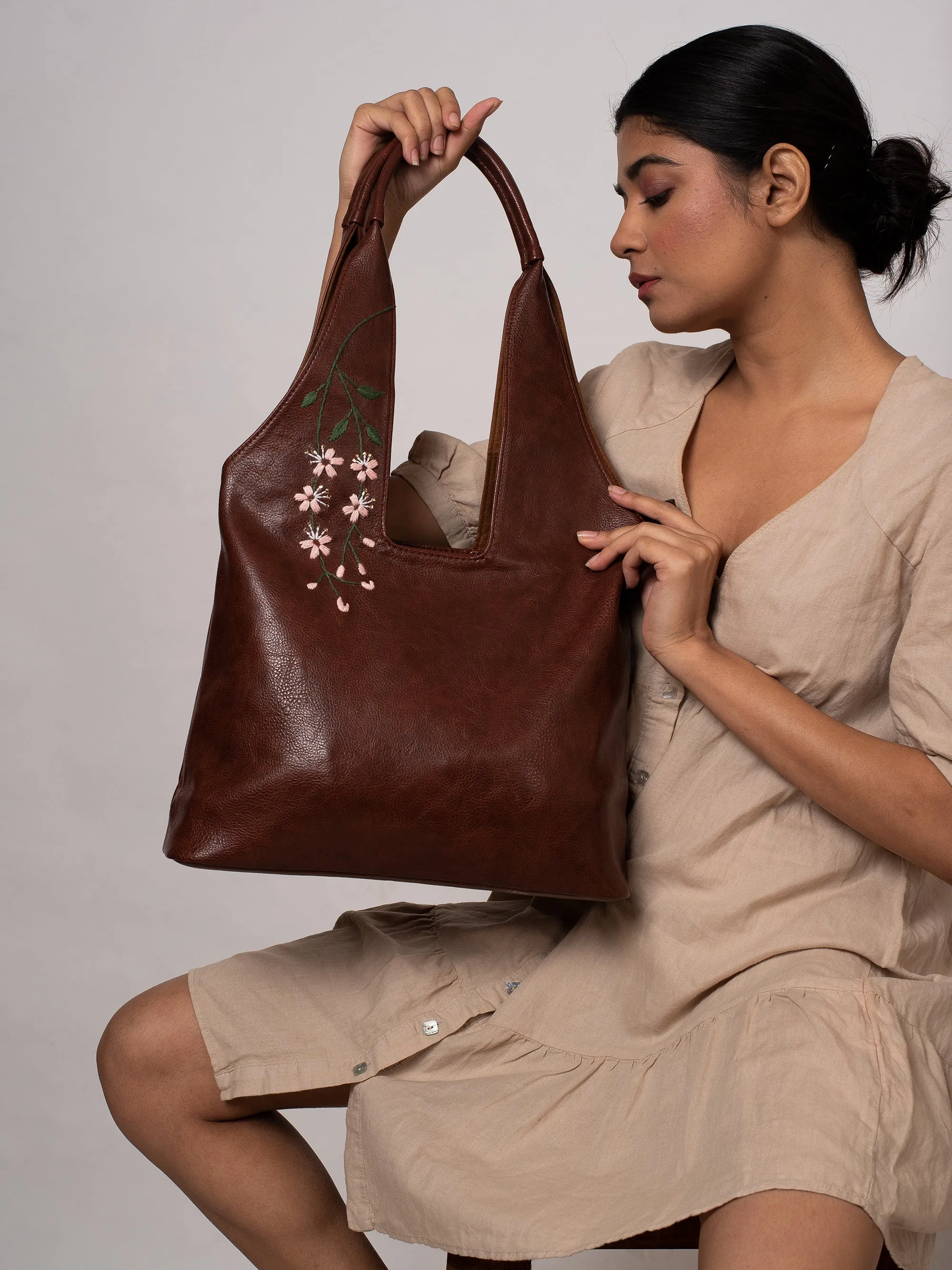 Hand Embroidered Cherry Blossoms Tote Bag