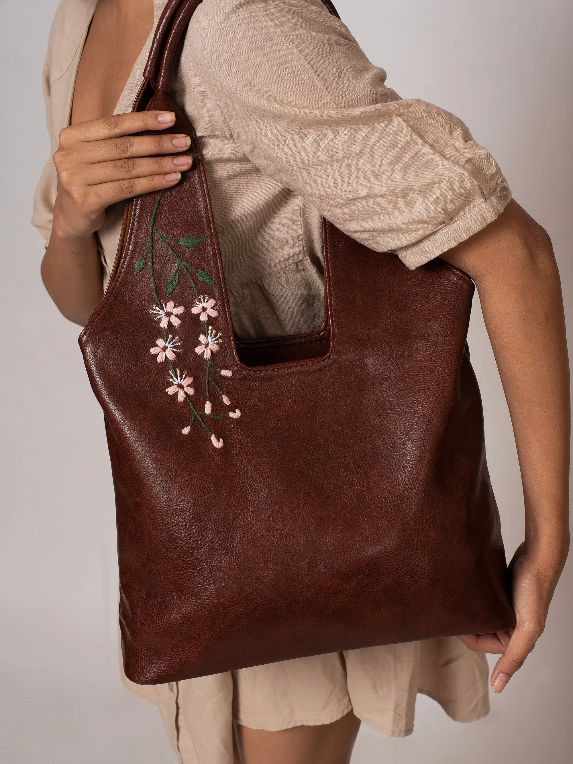 Hand Embroidered Cherry Blossoms Tote Bag