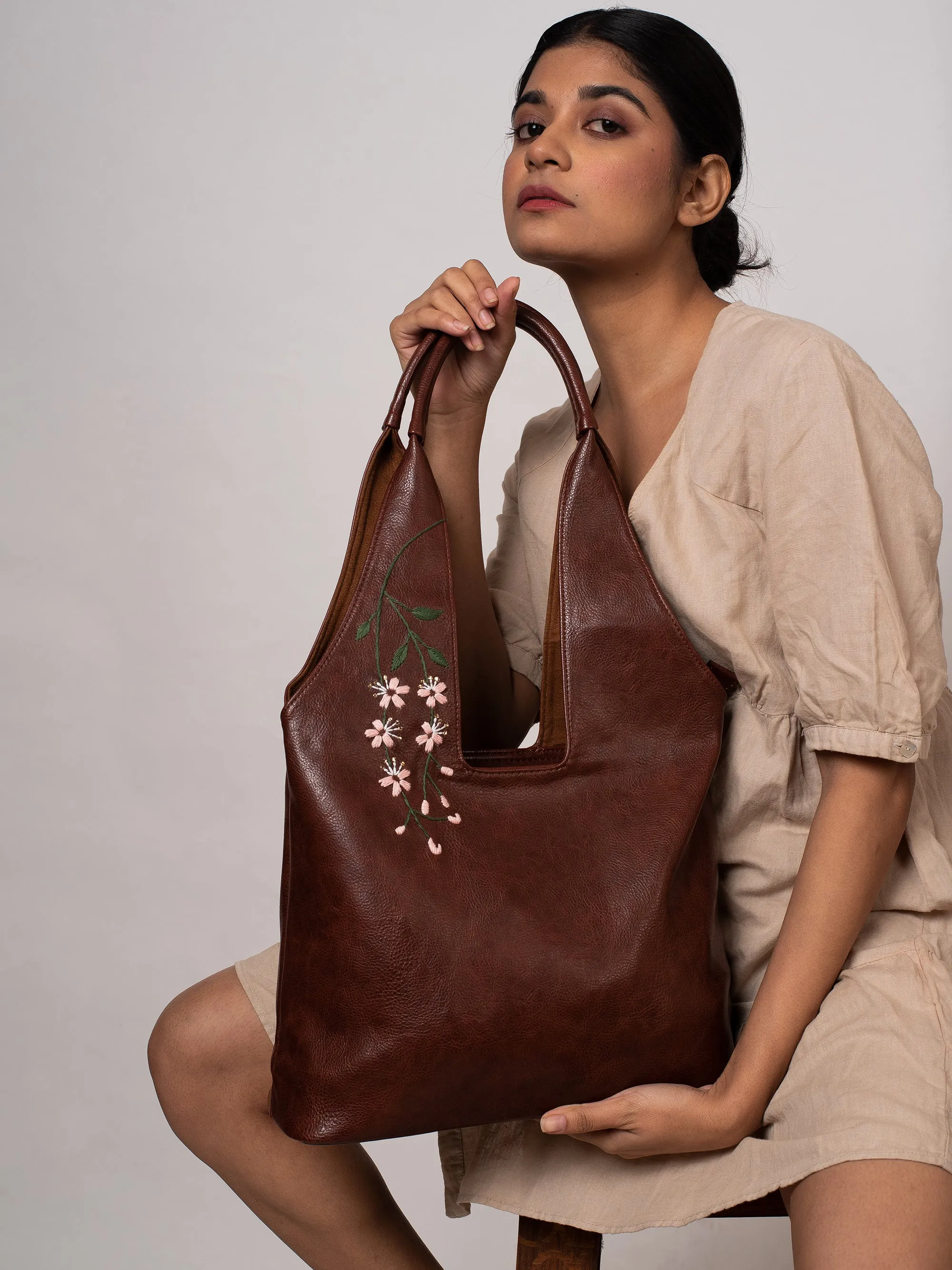 Hand Embroidered Cherry Blossoms Tote Bag