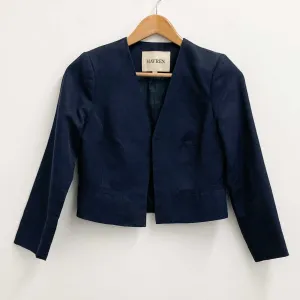 Havren Jacket Size 8 Navy Cropped 3/4 Sleeve Open Front