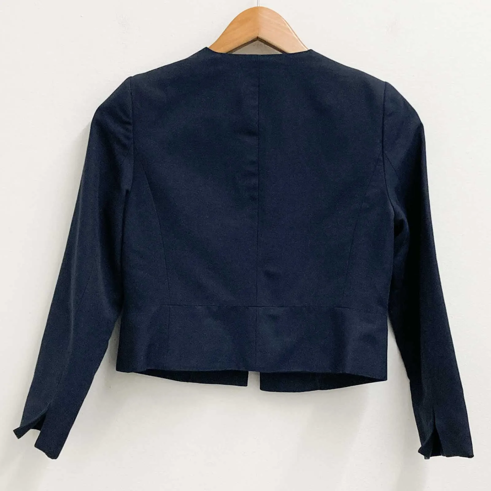 Havren Jacket Size 8 Navy Cropped 3/4 Sleeve Open Front