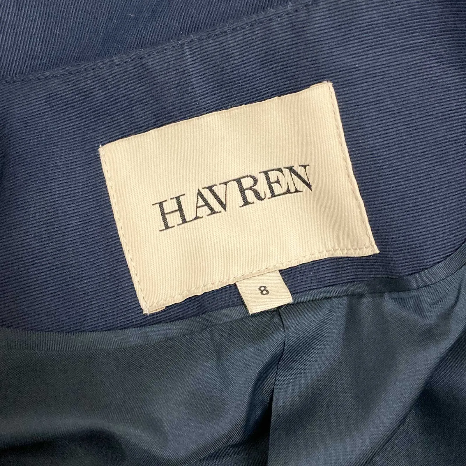 Havren Jacket Size 8 Navy Cropped 3/4 Sleeve Open Front