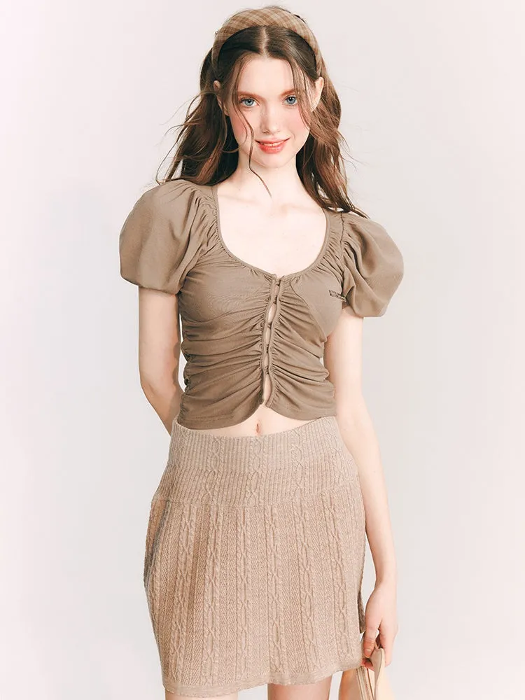 High Elastic Slimming Puff Sleeve Top