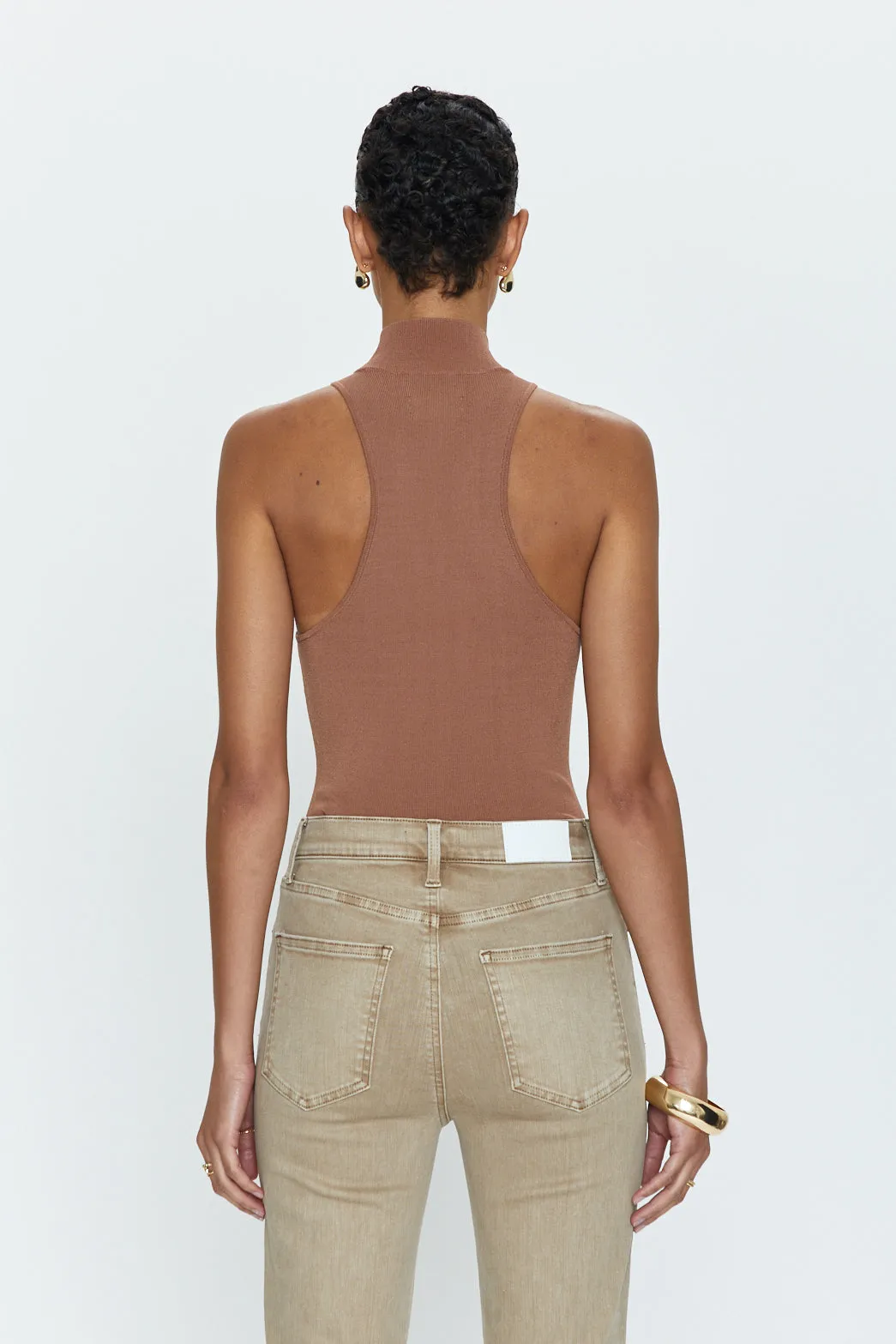 Janessa Mock Neck Thong Bodysuit - Hazelnut
