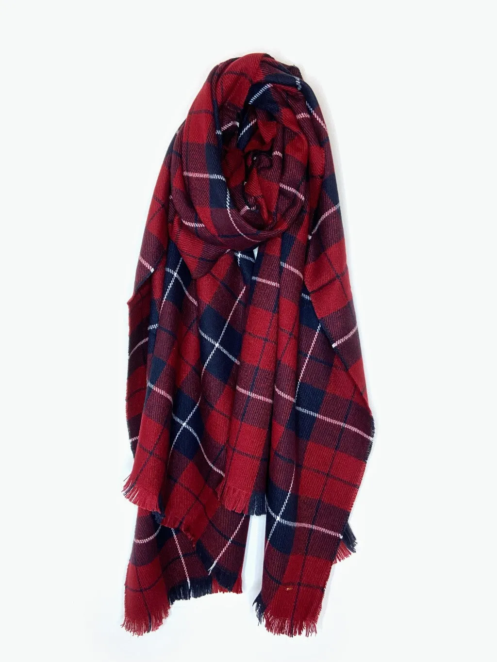 Kensington Oversized Plaid Scarf - Red & Navy