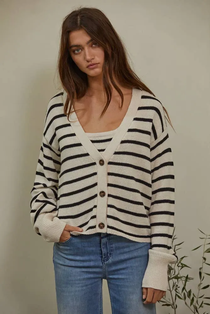Knit Stripe V-Neck Cardigan