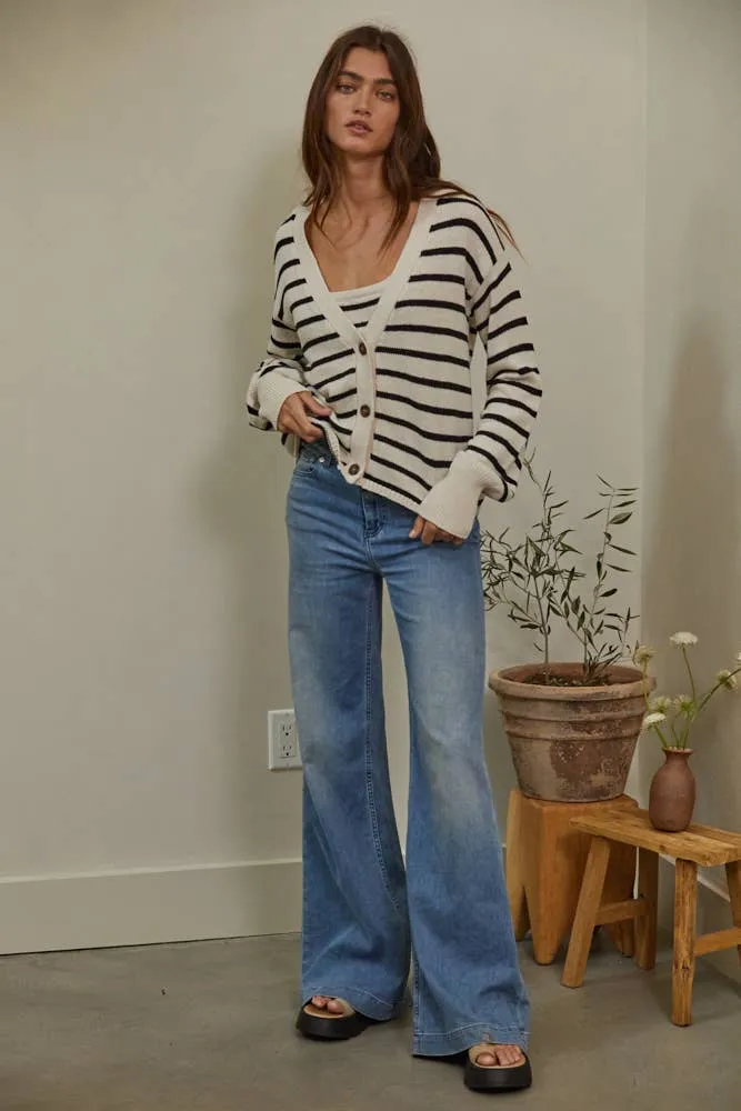 Knit Stripe V-Neck Cardigan