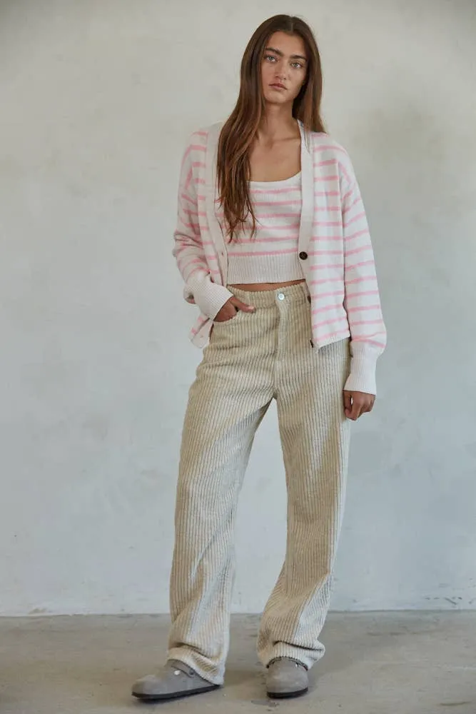 Knit Stripe V-Neck Cardigan