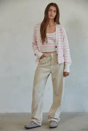 Knit Stripe V-Neck Cardigan