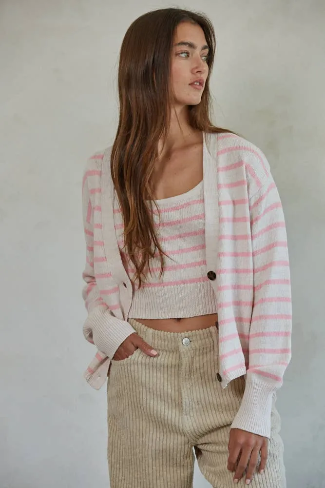 Knit Stripe V-Neck Cardigan