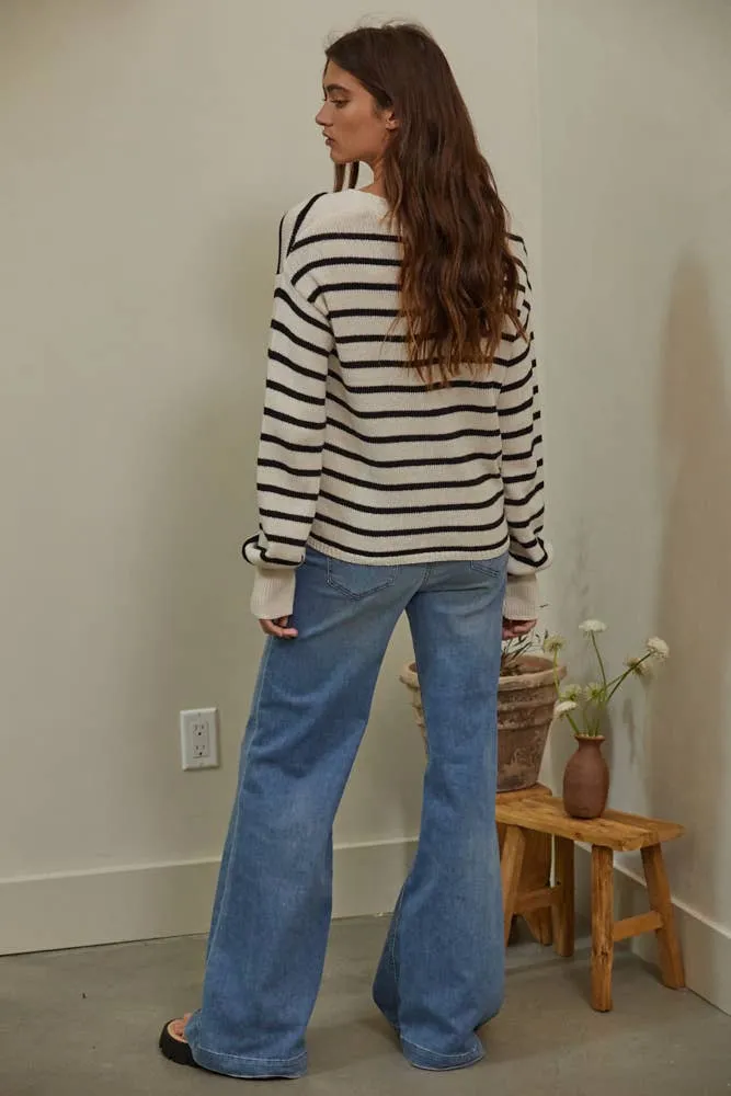 Knit Stripe V-Neck Cardigan