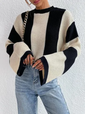 Knitted Round Neck Oversized Striped Sweaters