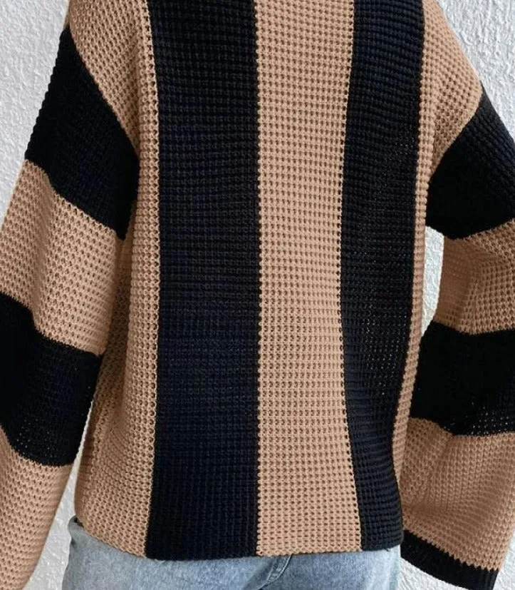Knitted Round Neck Oversized Striped Sweaters