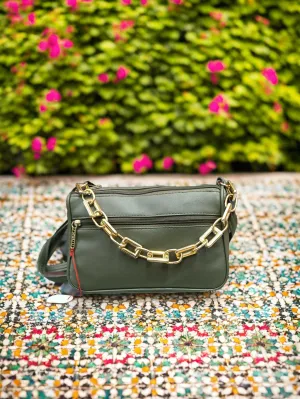 Leather Hand Bag for Women / Girls with gold-plated chain handle (TPT)