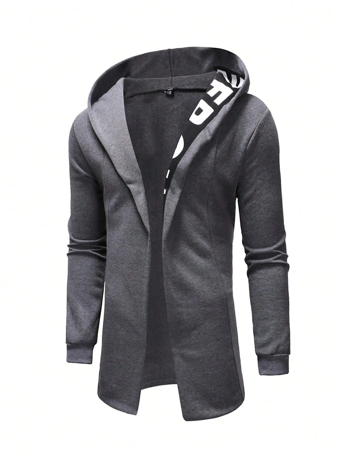 Letter Graphic Open Front Slim Fit Hoodie Coat