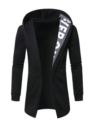 Letter Graphic Open Front Slim Fit Hoodie Coat