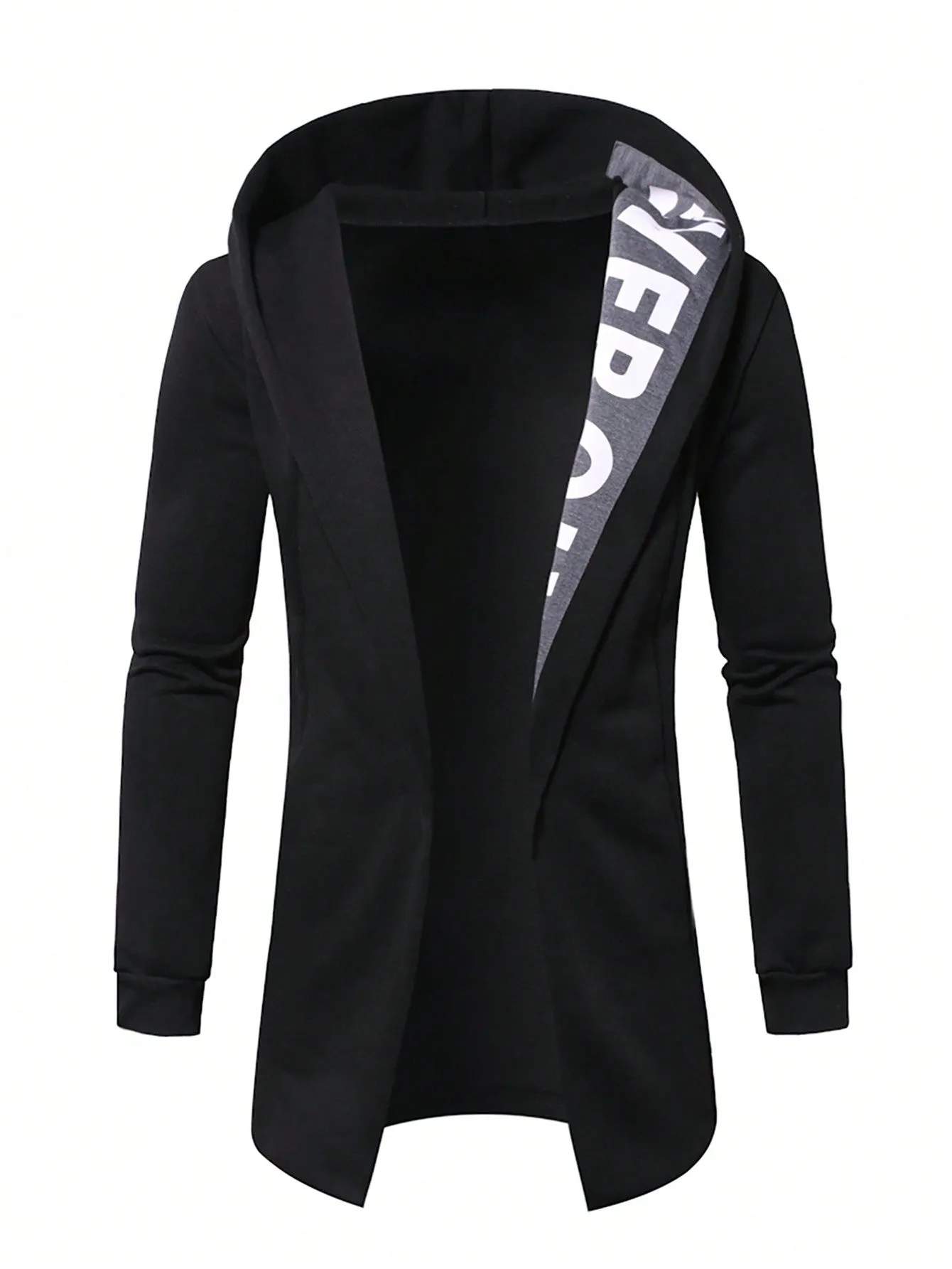 Letter Graphic Open Front Slim Fit Hoodie Coat
