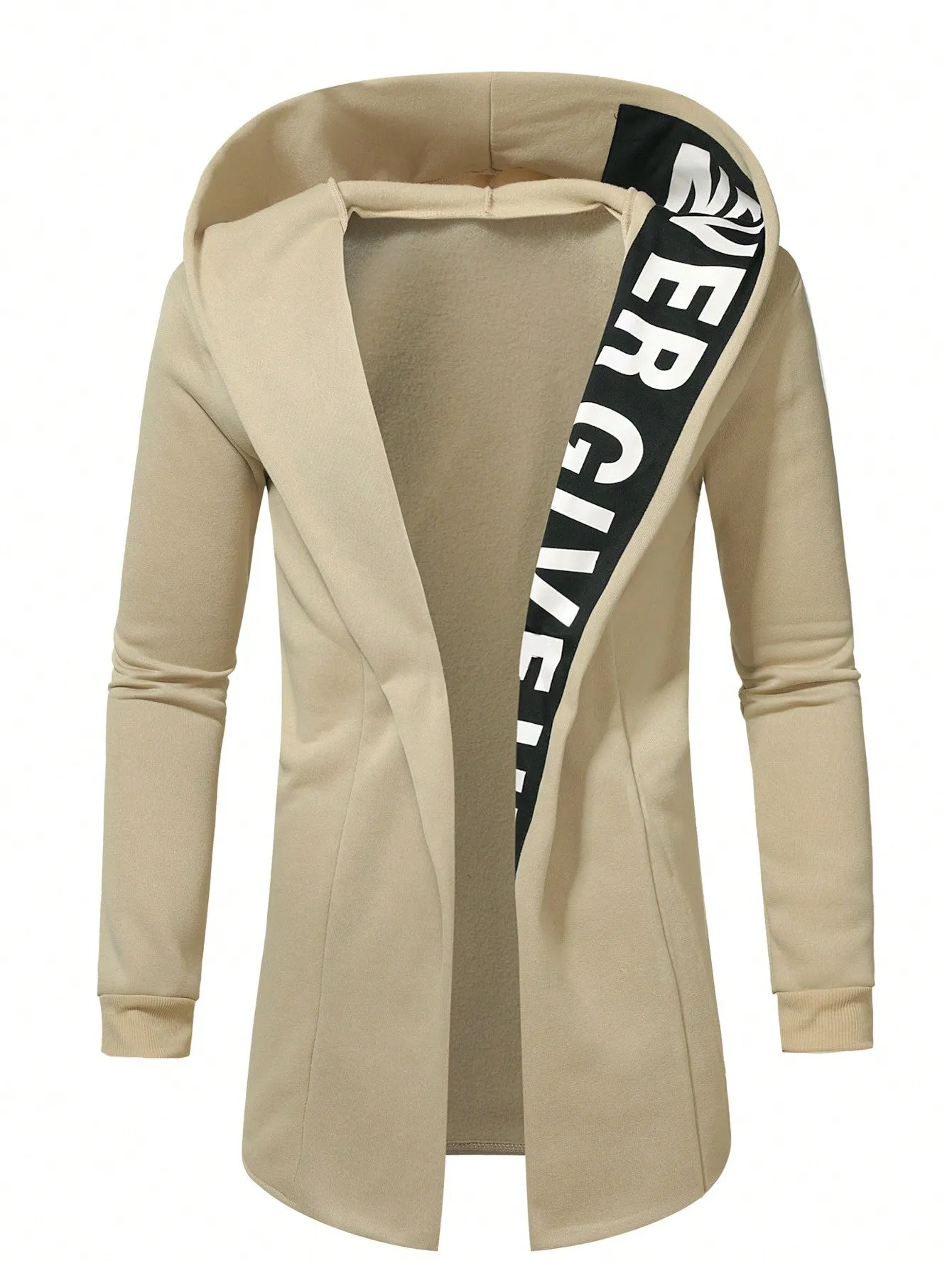 Letter Graphic Open Front Slim Fit Hoodie Coat