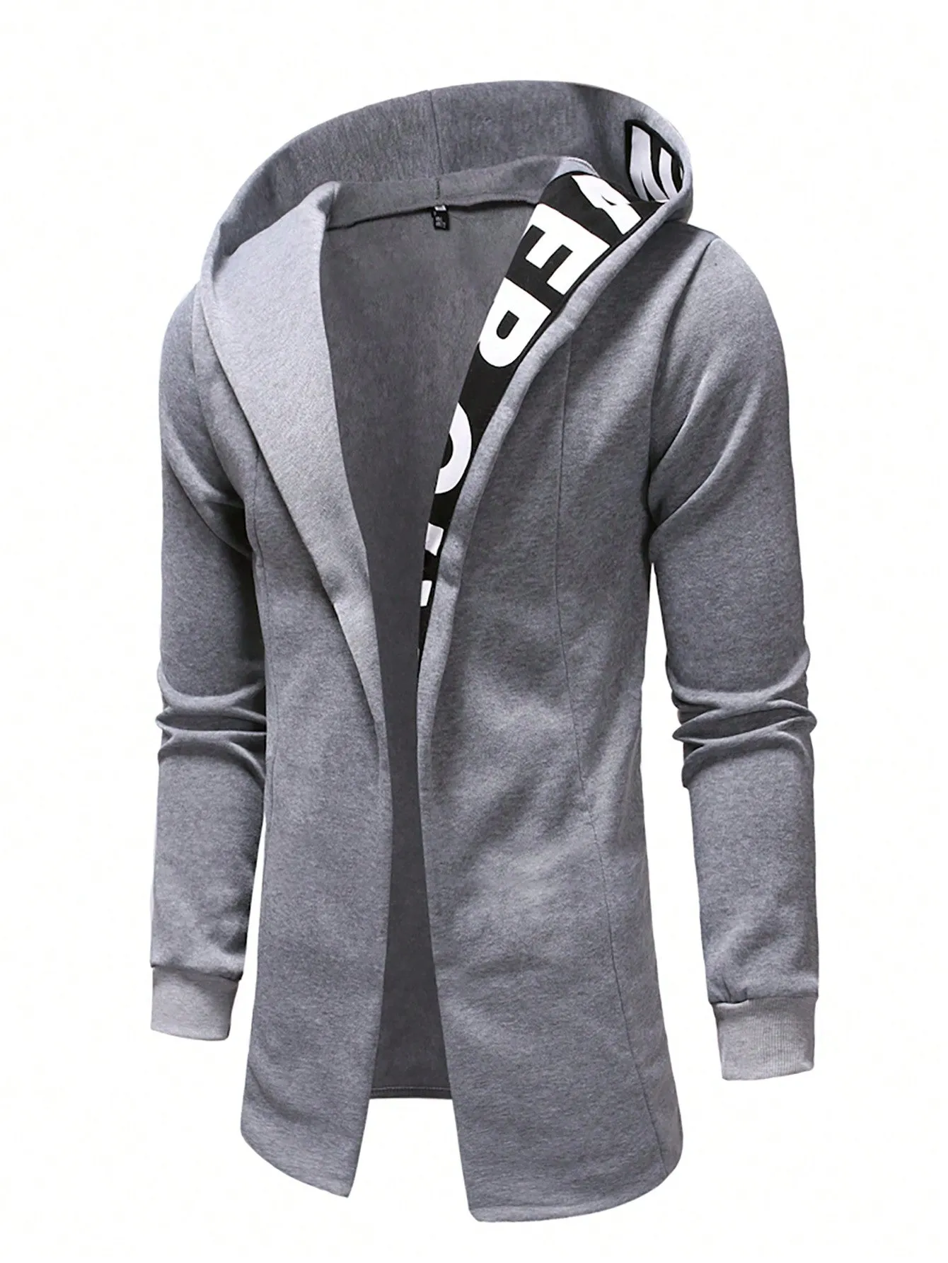 Letter Graphic Open Front Slim Fit Hoodie Coat