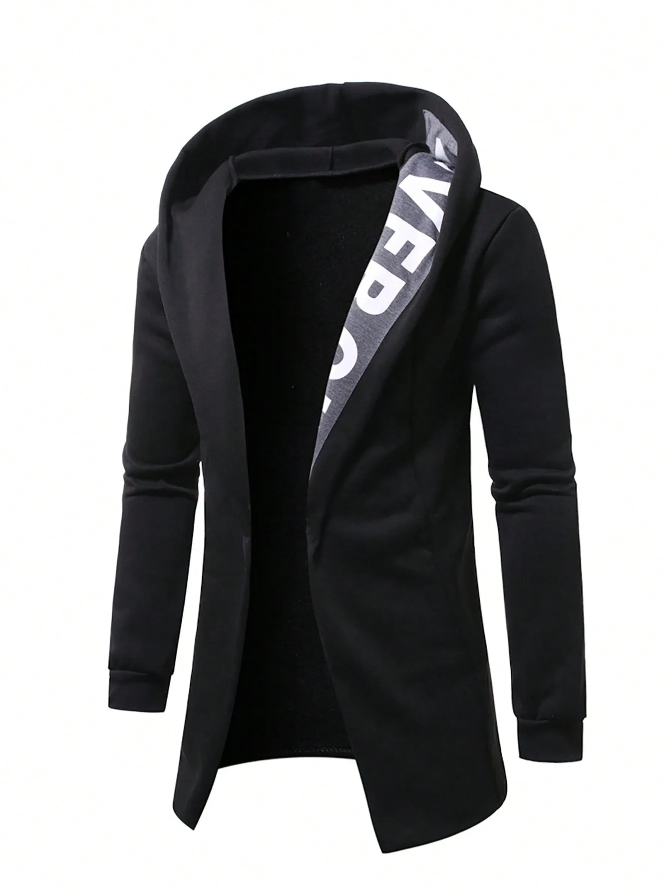 Letter Graphic Open Front Slim Fit Hoodie Coat