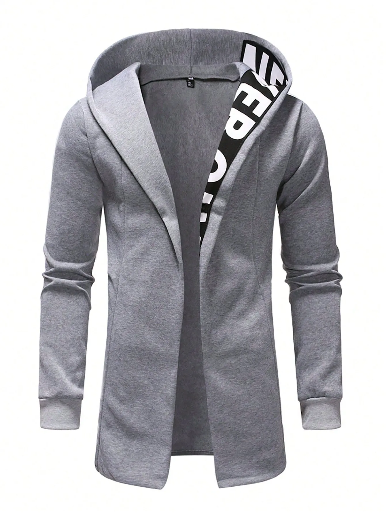 Letter Graphic Open Front Slim Fit Hoodie Coat