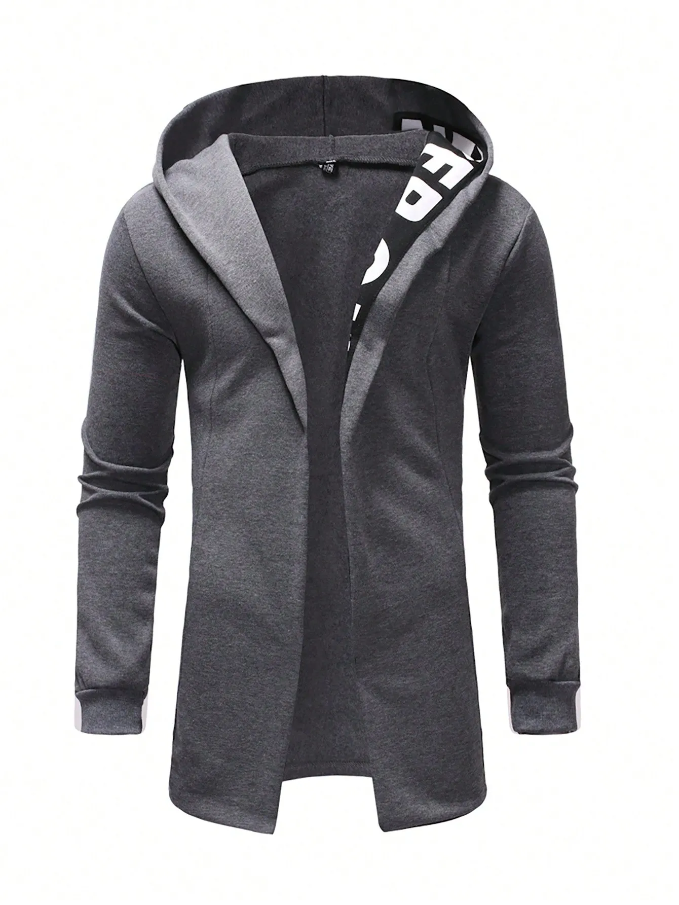 Letter Graphic Open Front Slim Fit Hoodie Coat