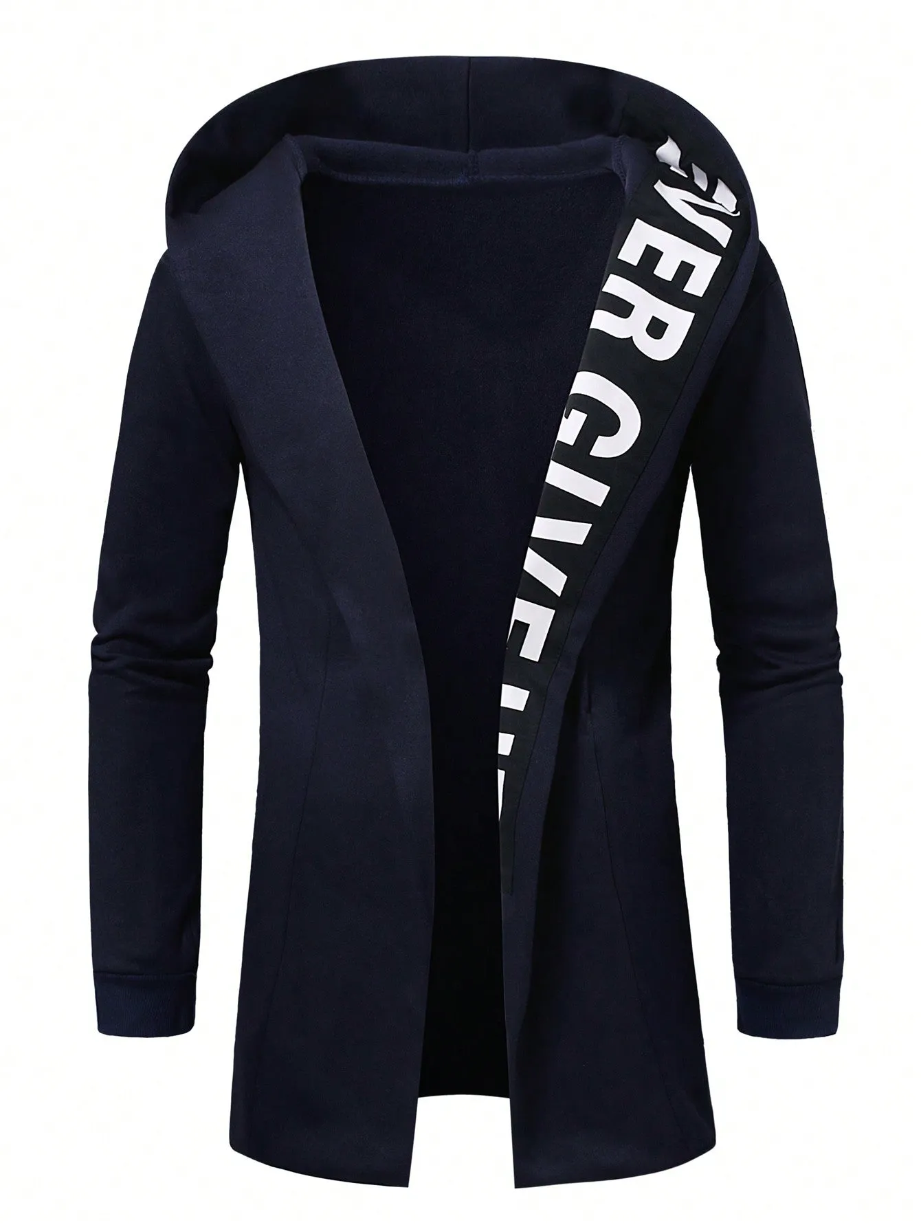 Letter Graphic Open Front Slim Fit Hoodie Coat