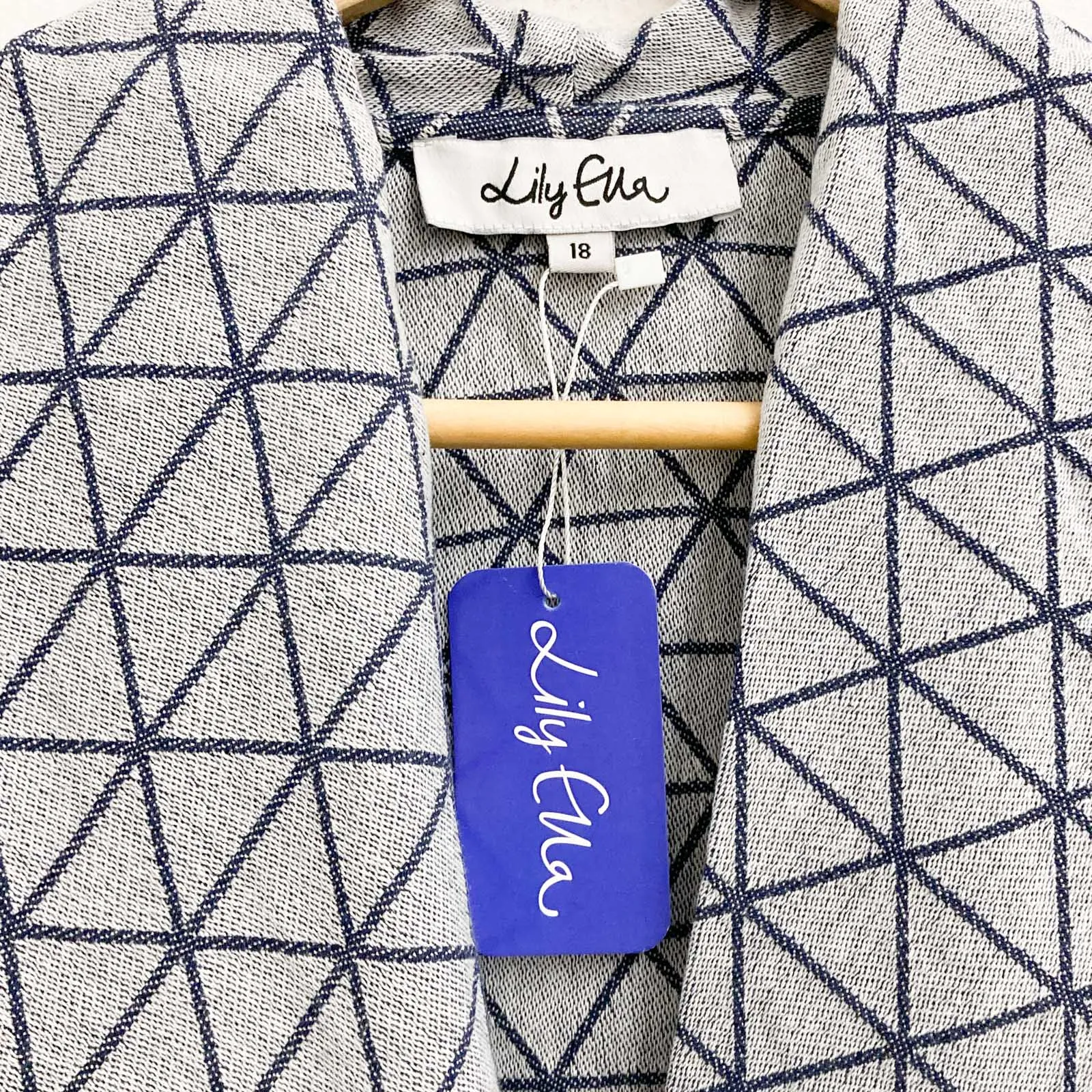 Lily Ella Jacket UK 18 Blue Grey Cotton Denim Look Open Front Waterfall