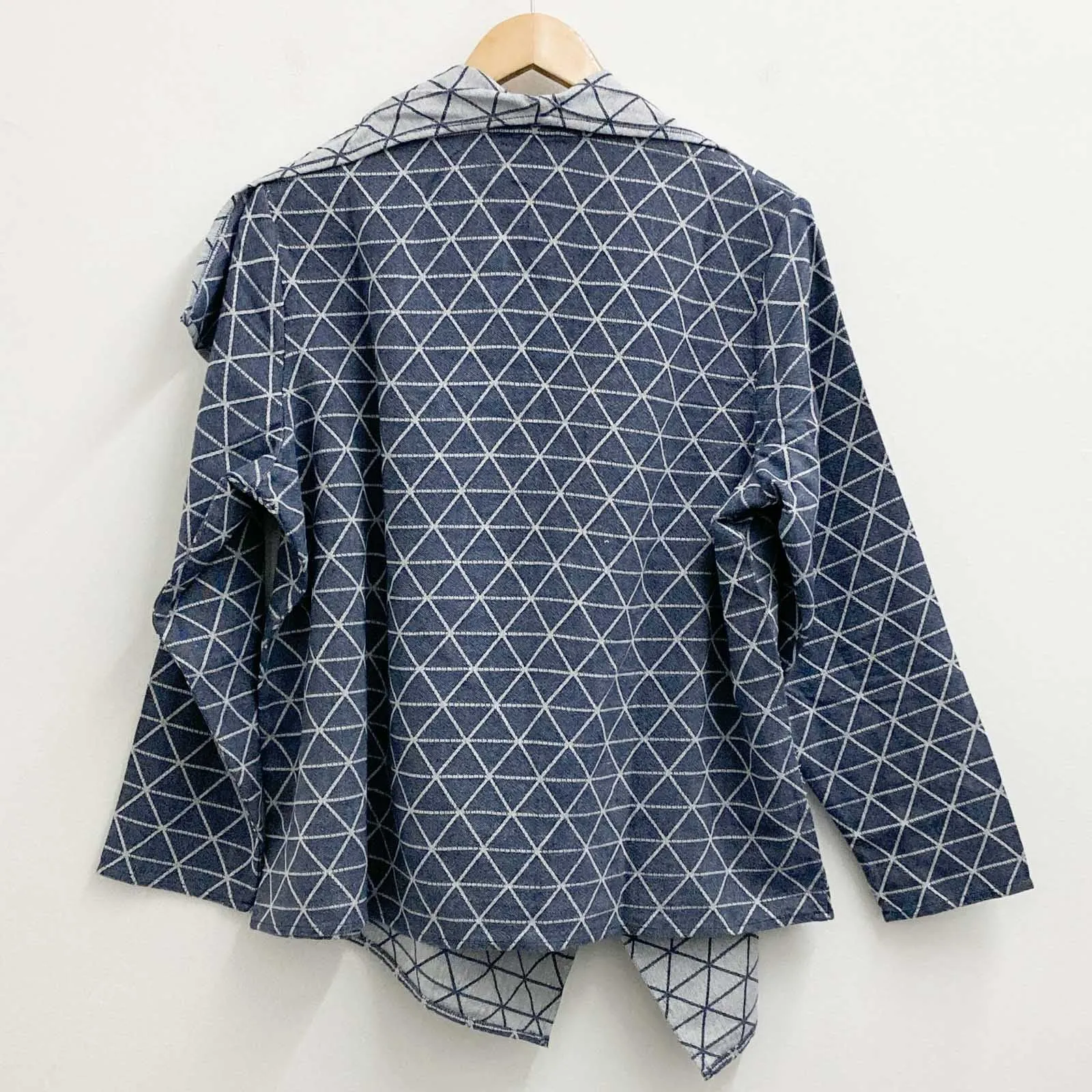 Lily Ella Jacket UK 18 Blue Grey Cotton Denim Look Open Front Waterfall