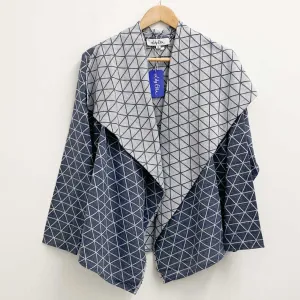 Lily Ella Jacket UK 18 Blue Grey Cotton Denim Look Open Front Waterfall